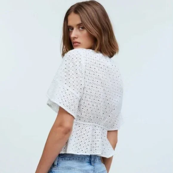 Madewell Front Tie Eyelet Blouse NWT - Picture 2 of 10